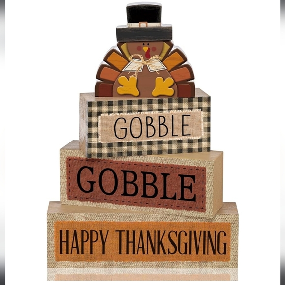 4 Pcs Thanksgiving Turkey Decor Blocks - Picture 1 of 1